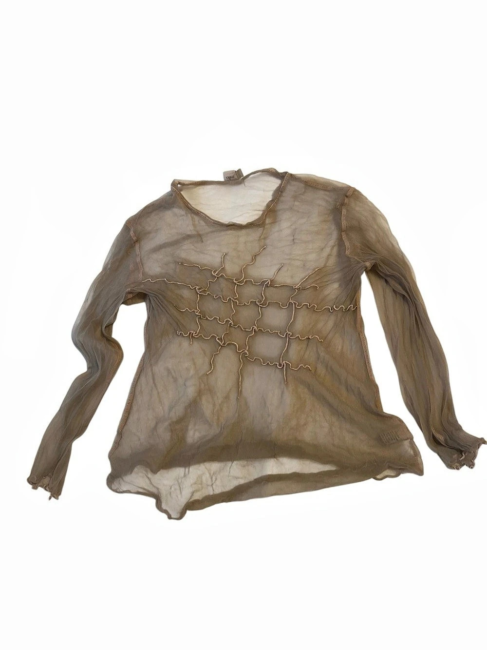 ohm Long Sleeve Mesh Top in Brown Size Large